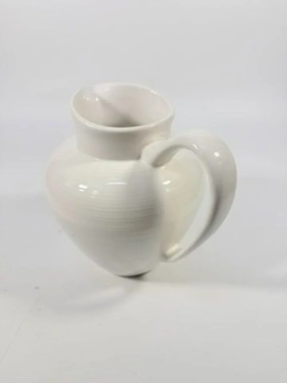 Ironstone Ceramic Pitcher White Ribbed Beehive Fapor Portugal Textured Stoneware - Picture 6 of 16